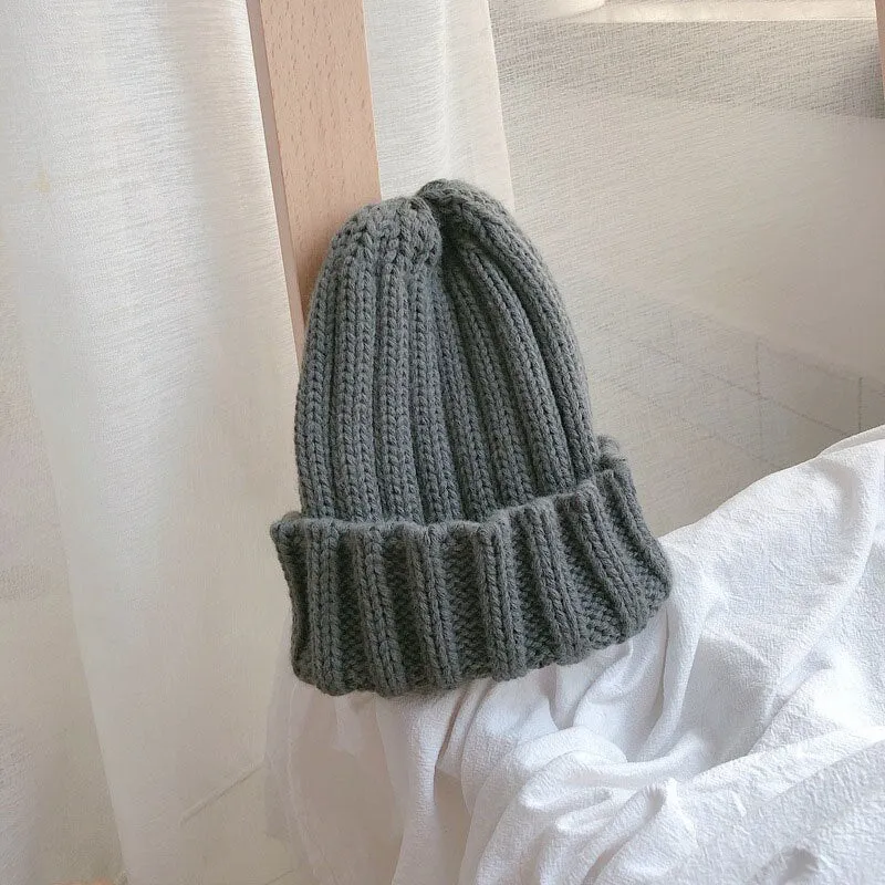 Fashion Solid Color Striped Knitted Bonnet Women Hat Winter Autumn Warm Knit Beanie Cap Ladies Girls Hats Cap