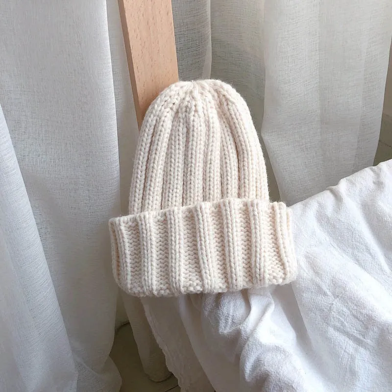 Fashion Solid Color Striped Knitted Bonnet Women Hat Winter Autumn Warm Knit Beanie Cap Ladies Girls Hats Cap