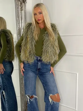 Faux Fur Gilet - Khaki