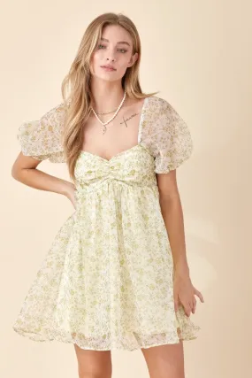 Floral Babydoll Mini Dress in Olive- Final Sale