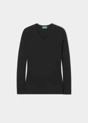 Georgina Ladies Geelong Lambswool Vee Neck Jumper In Black