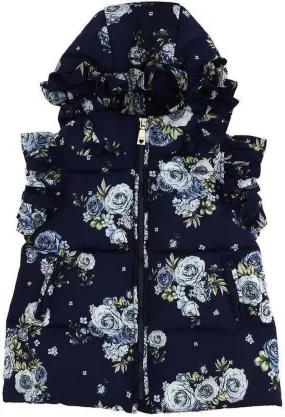 Girls Navy Floral Paris Gilet