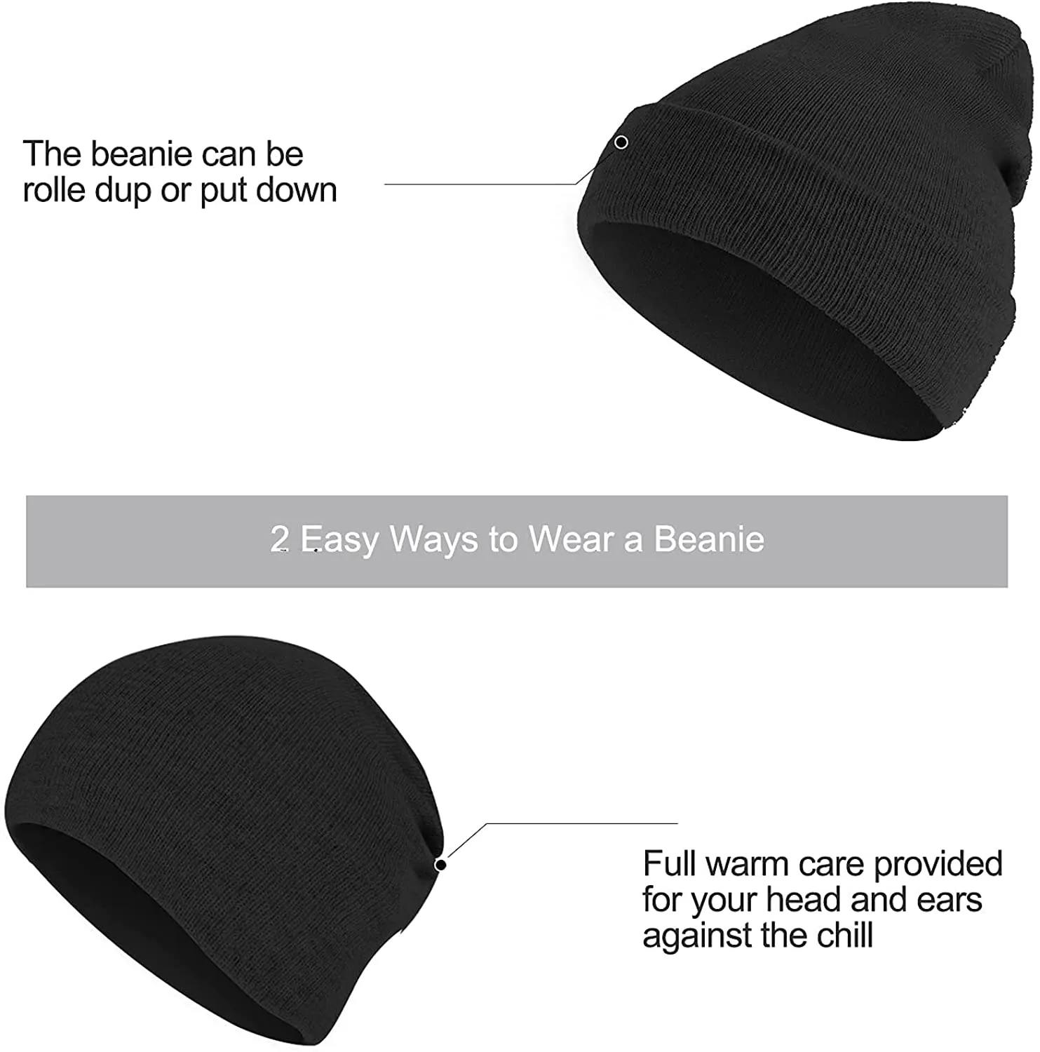 Gotneto Beanie for Men Women Cuffed Cap Unisex Knit Hat Winter Slouchy Beanie Plain Beanies Soft Skull Cap Daily Beanie Hat