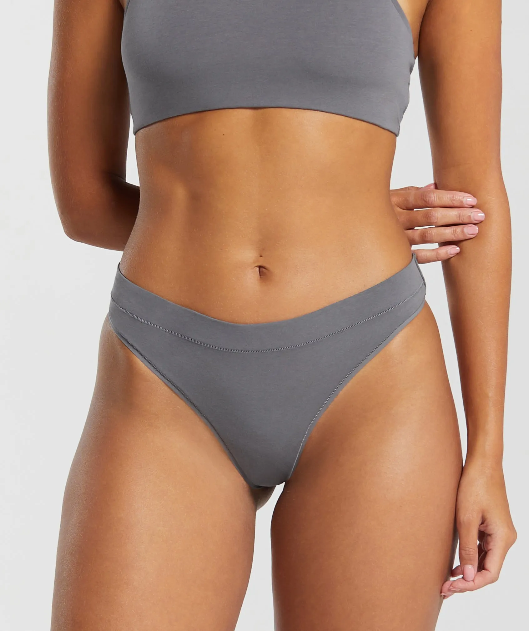 Gymshark Cotton High Leg Thong - Brushed Grey