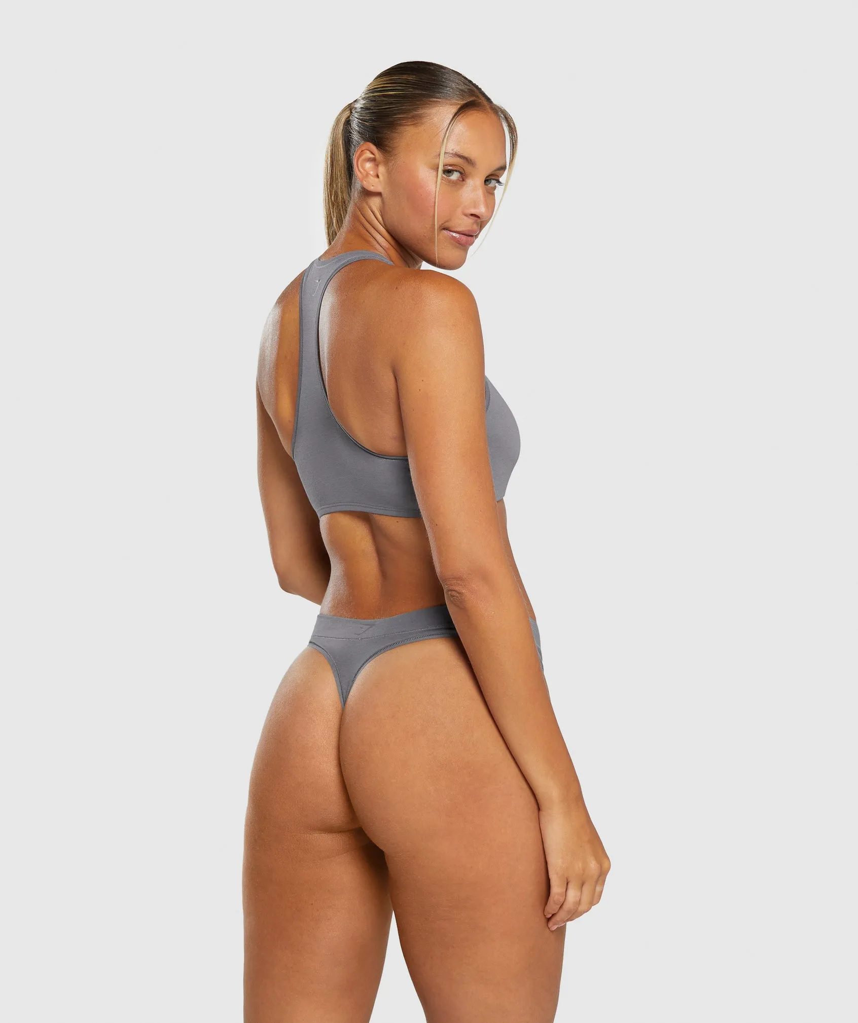 Gymshark Cotton High Leg Thong - Brushed Grey