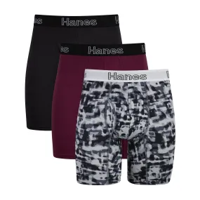 Hanes Men's Comfort Flex Fit Boxer Brief Pack, Supportive Pouch, 3-Pack, Black/Cranberry Concrete-3-Pack, X-Large