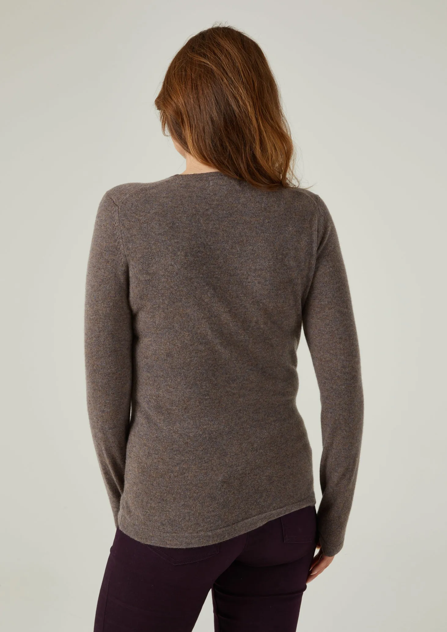 Harriet Ladies Geelong Lambswool Crew Neck Jumper In Teak