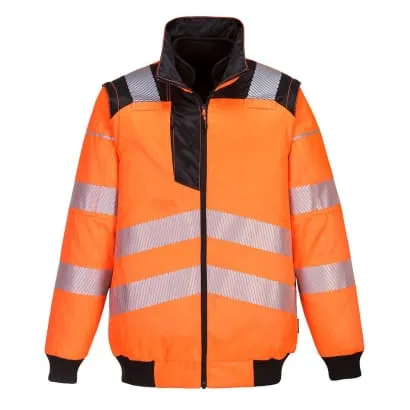 Hi Vis 3 in 1 Pilot Jacket zip out sleeves bodywarmer/Gillet Portwest PW302