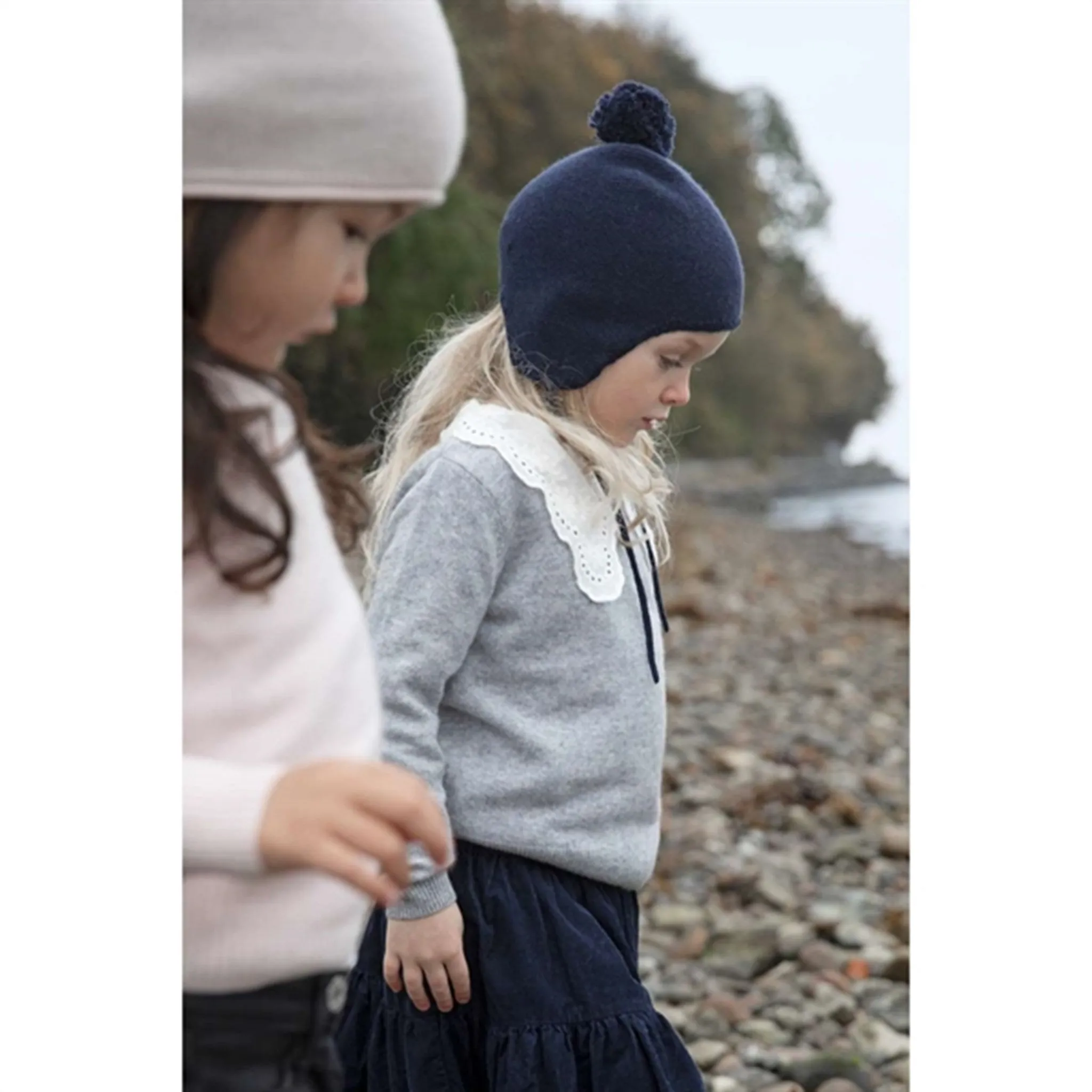 HOLMM Navy Pom Pom Cashmere Knit Hat