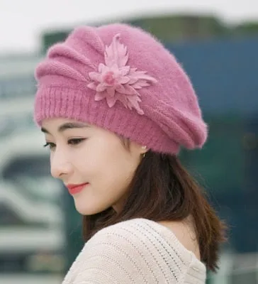 Hot Berets Hat Beanie Fashion Spring Autumn Winter Hat Warm Flower Knit Crochet Cute Casual Cap For Women's Girl Female