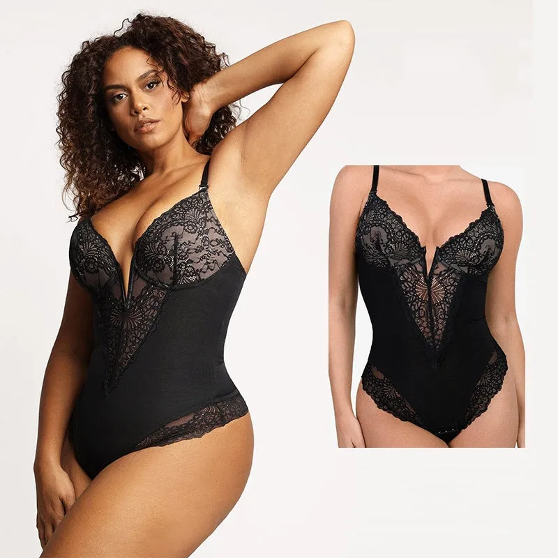 Hugz Lacy smoothing shapewear bodysuit- Black