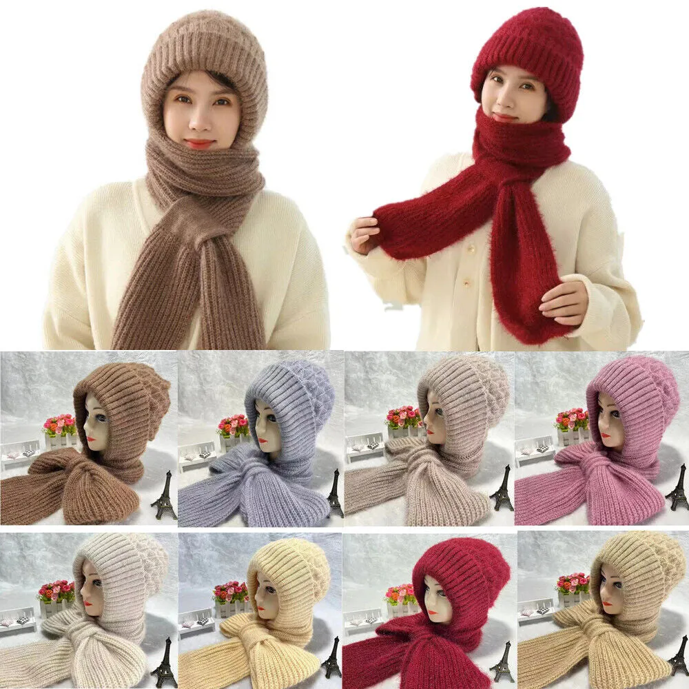 Integrated Ear Protection Windproof Cap Scarf Knitting Thickening Hat Winter UK