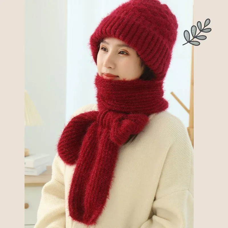 Integrated Ear Protection Windproof Cap Scarf Knitting Thickening Hat Winter UK