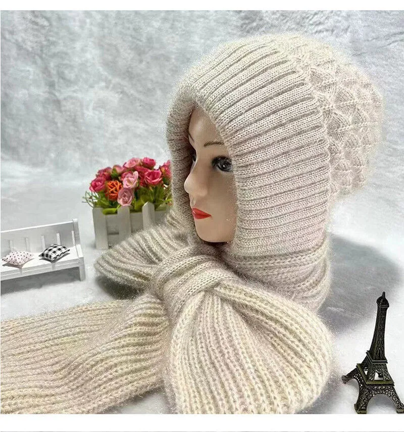 Integrated Ear Protection Windproof Cap Scarf Knitting Thickening Hat Winter UK