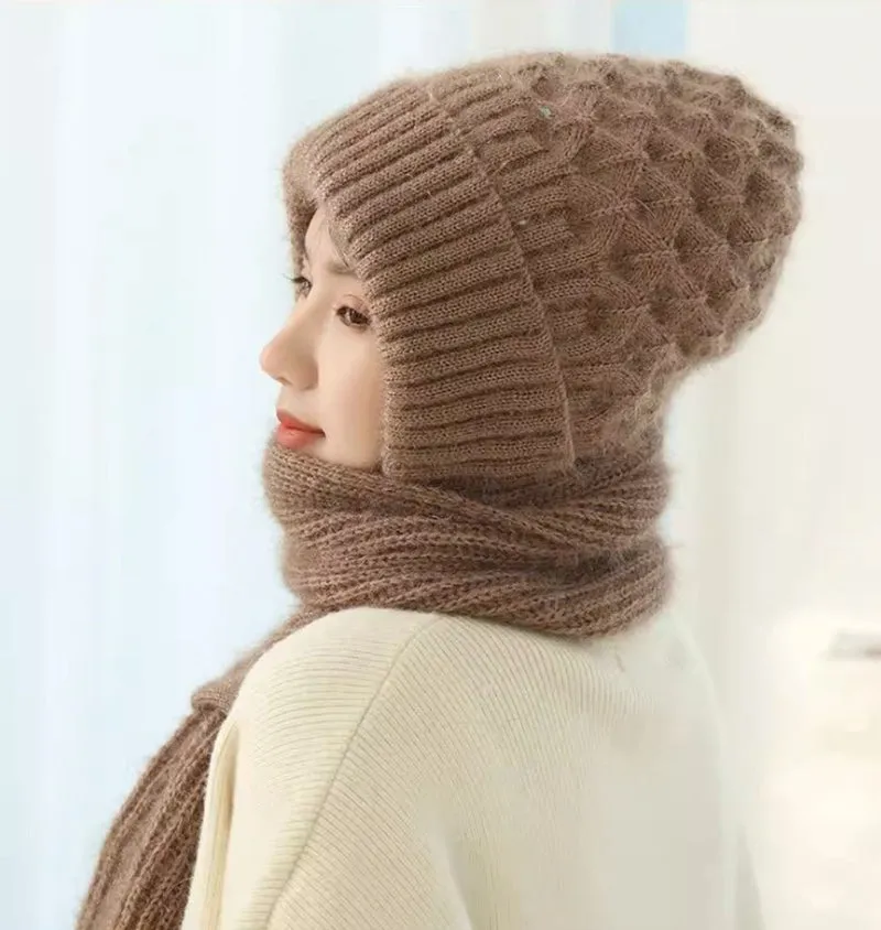 Integrated Ear Protection Windproof Cap Scarf Knitting Thickening Hat Winter UK