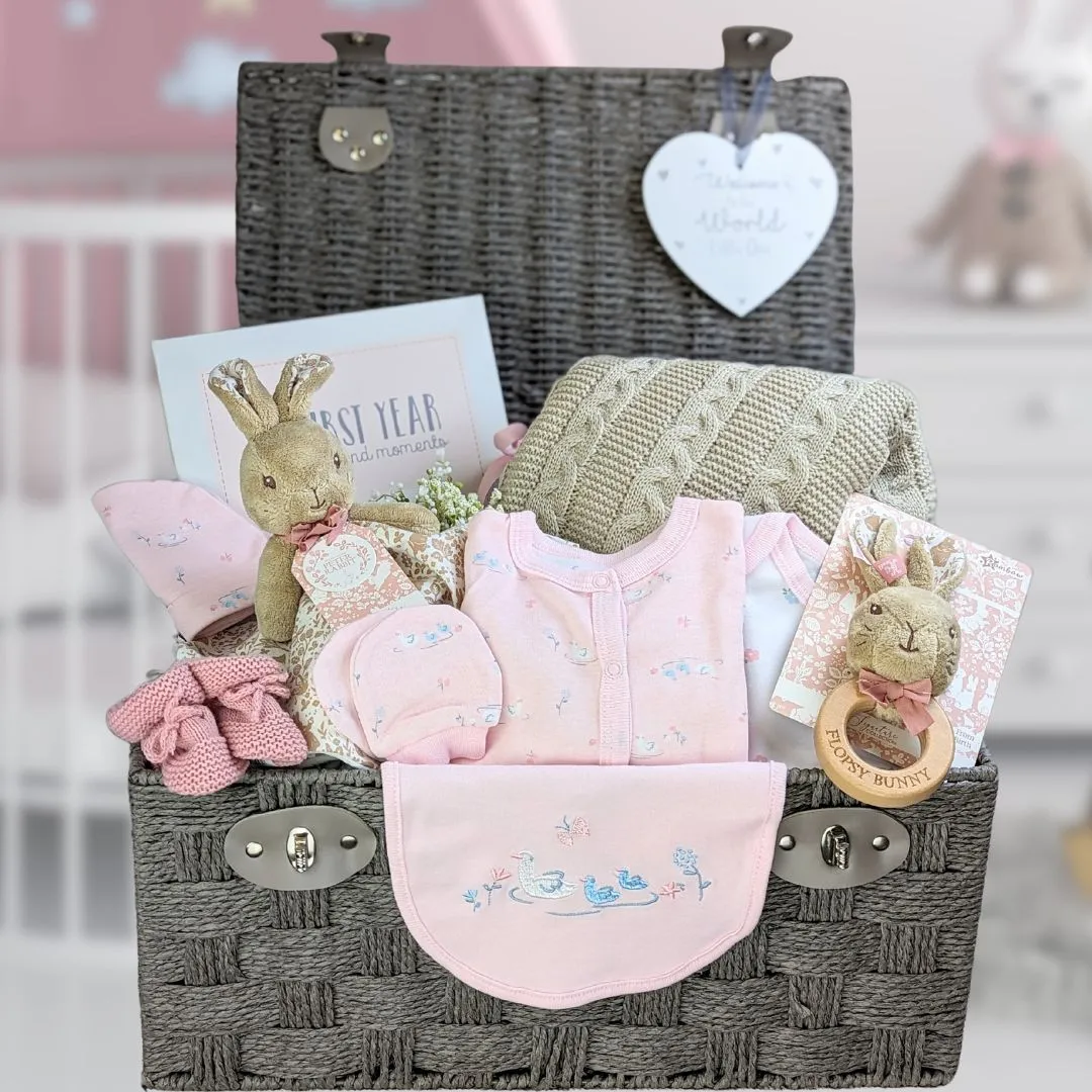 Large Baby Girl Gifts Basket Signature Flopsy Bunny