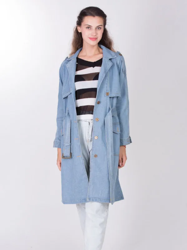 Light Blue Front Double Pocket Fureal Coat