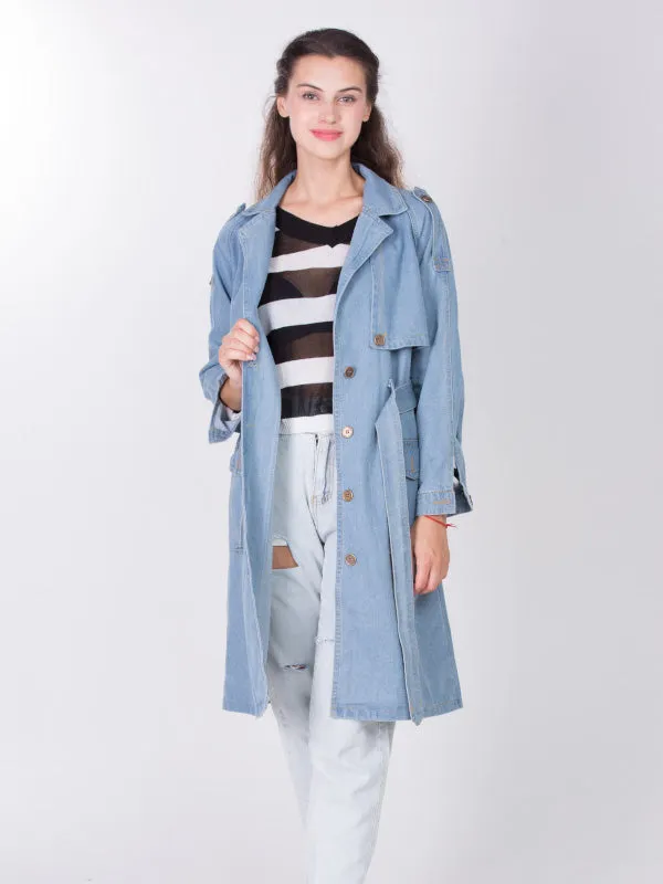 Light Blue Front Double Pocket Fureal Coat