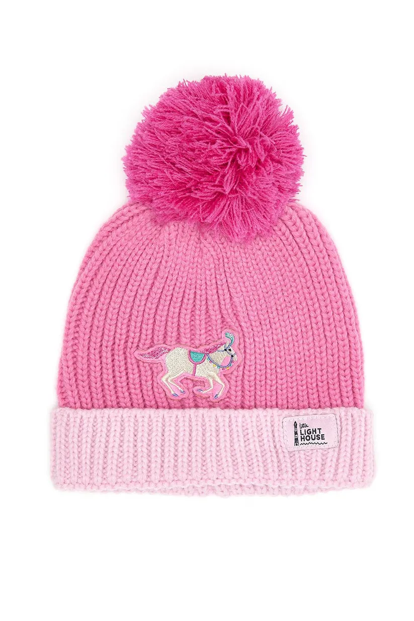 Lighthouse Kids Bobble Hat Pink & Horse