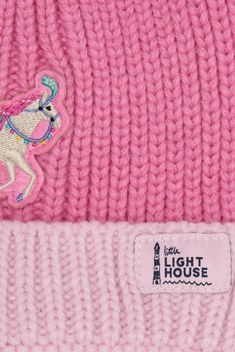 Lighthouse Kids Bobble Hat Pink & Horse