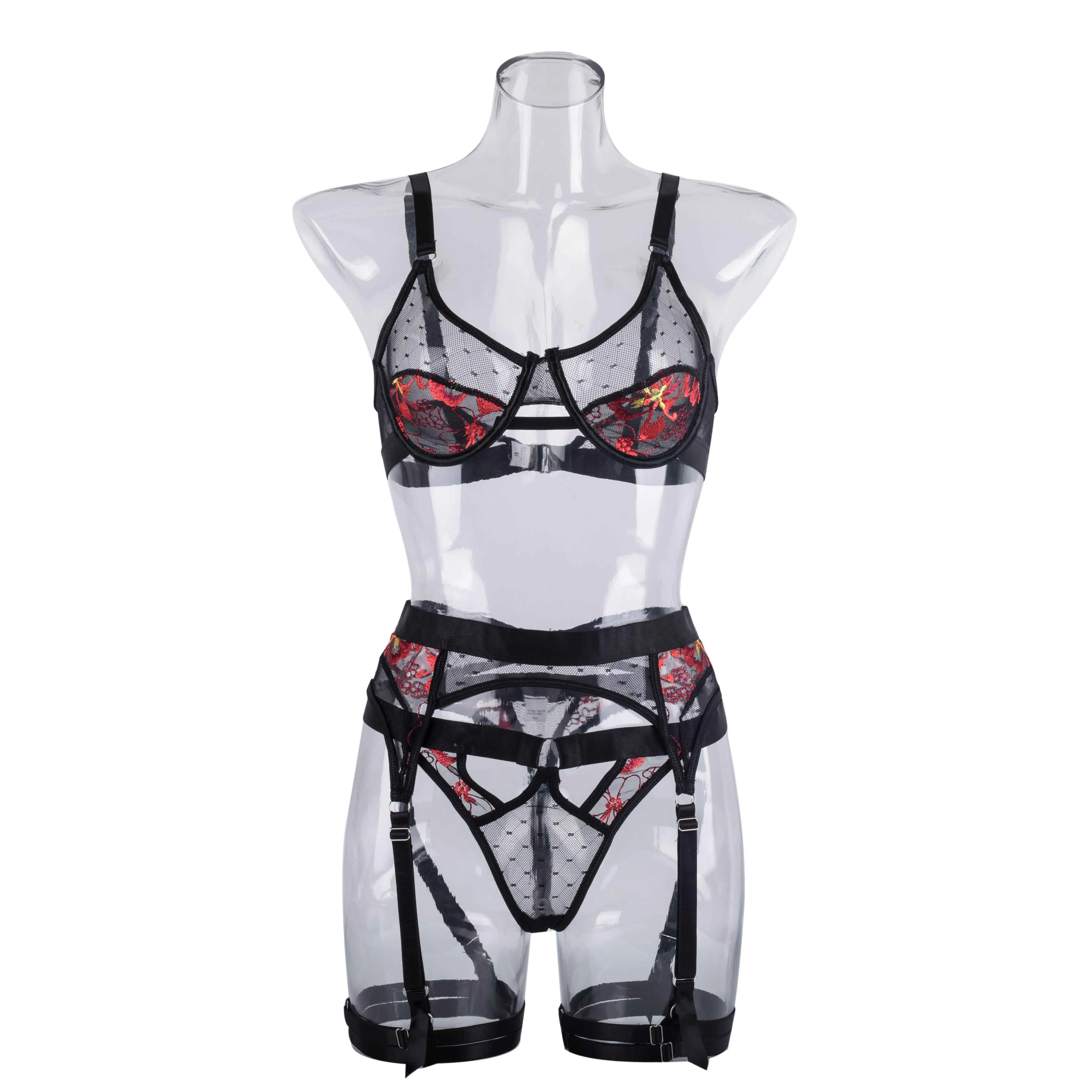 LoveMe Enchanted Night Embroidered Mesh Lingerie Set