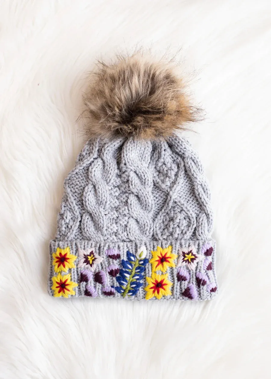 Luxe Floral Embellished Pom Hat