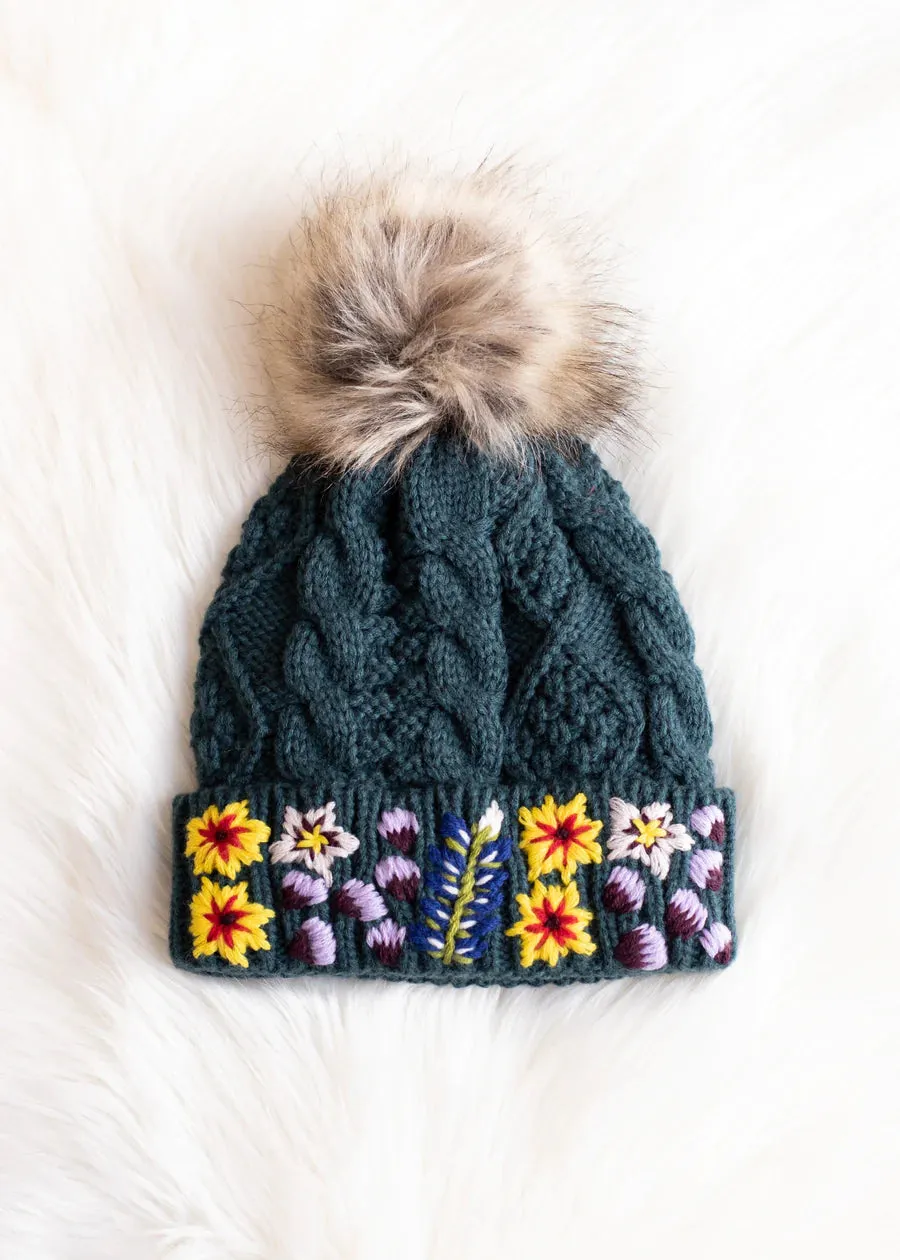 Luxe Floral Embellished Pom Hat