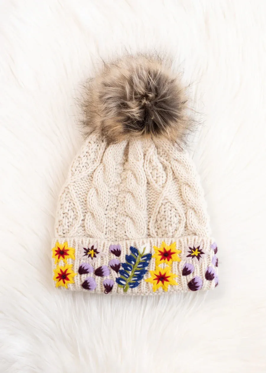 Luxe Floral Embellished Pom Hat