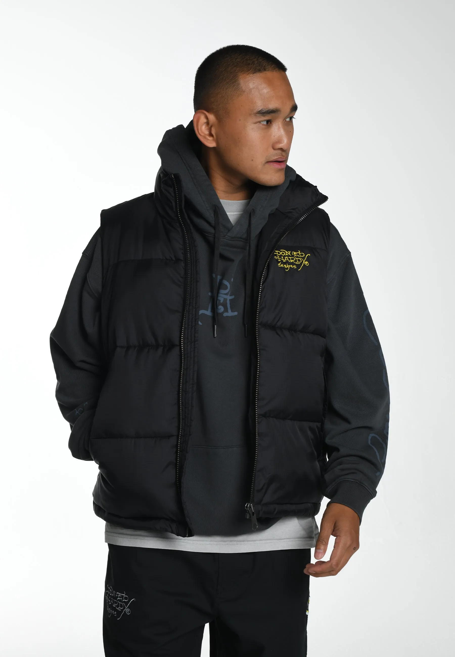 Mens Tiger-Head-Gillet Puffer Jacket - Black