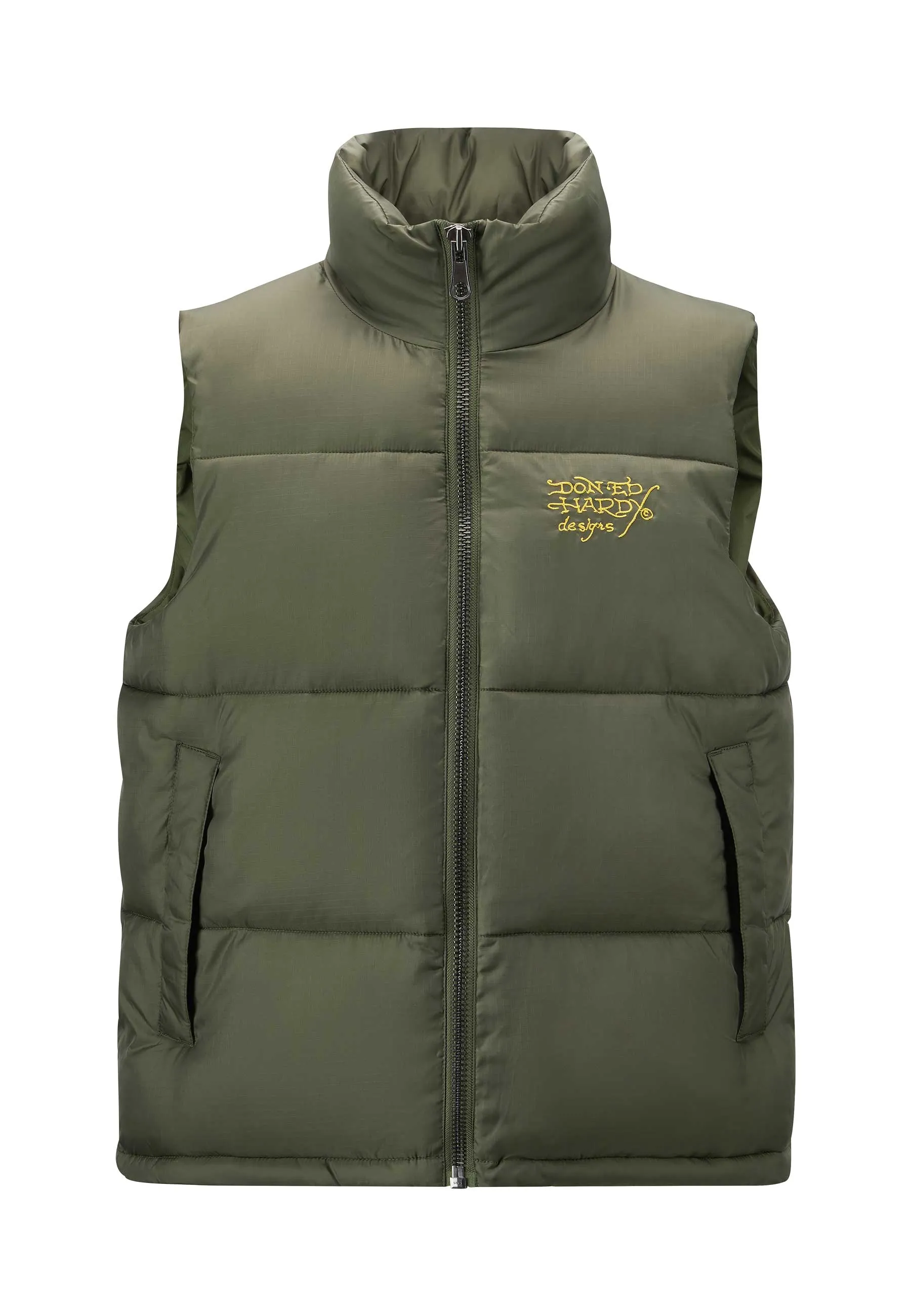 Mens Tiger-Head-Gillet Puffer Jacket - Green