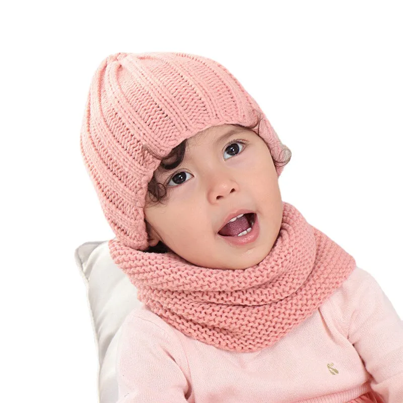 Multicolor hat and scarf for children solid acrylic kids hat with a scarf knit girls boy hats scarves set winter accessories