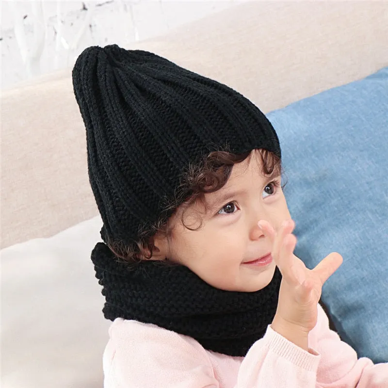 Multicolor hat and scarf for children solid acrylic kids hat with a scarf knit girls boy hats scarves set winter accessories