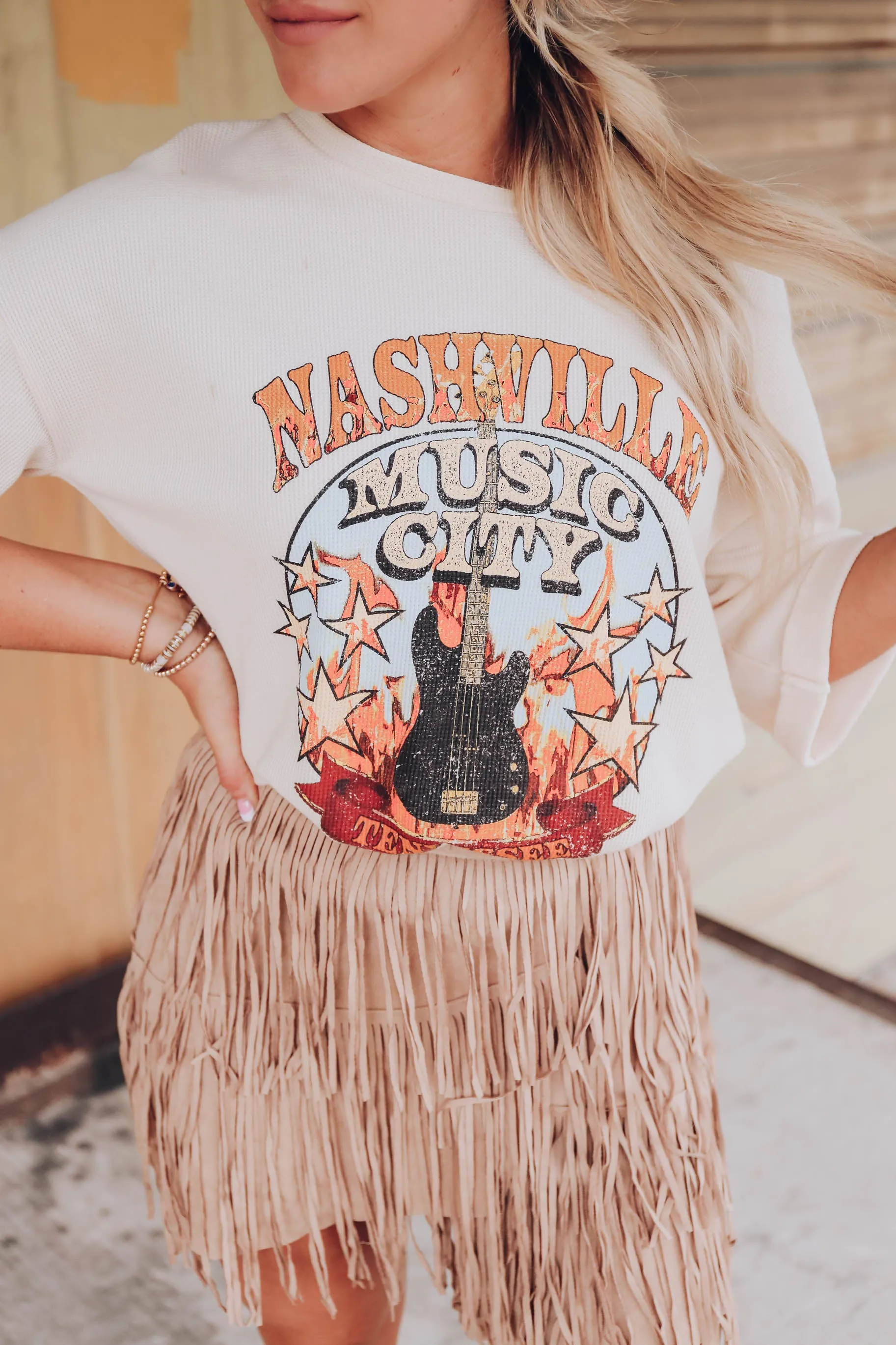 Nashville Music City Waffle Knit Top