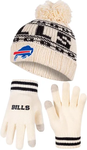 NFL Official Adults Super Soft Cable Knit Winter Beanie Knit Hat with Extra Warm Touch Screen Gloves|Buffalo Bills