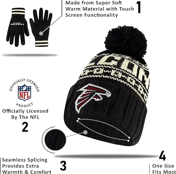 NFL Official Adults Super Soft Cable Knit Winter Beanie Knit Hat with Extra Warm Touch Screen Gloves|Las Vegas Raiders