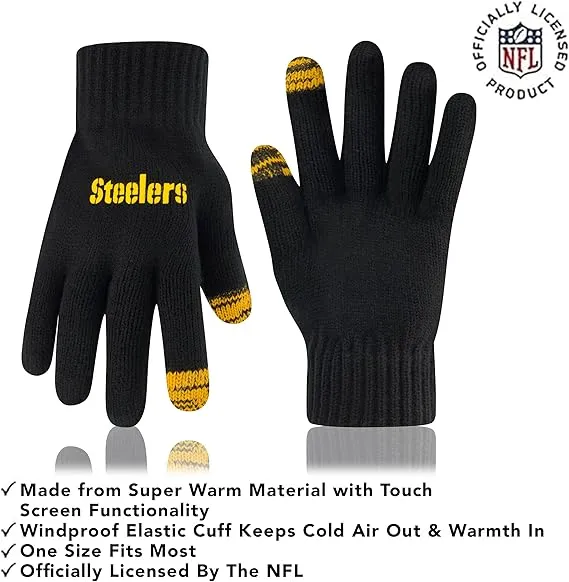 NFL Official Adults Super Soft Two Tone Winter Beanie Knit Hat with Extra Warm Touch Screen Gloves|Pittsburgh Steelers