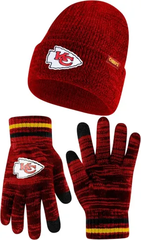 NFL Official Super Soft Marl Knit Winter Beanie Knit Hat with Extra Warm Touch Screen Gloves|Kansas City Chiefs