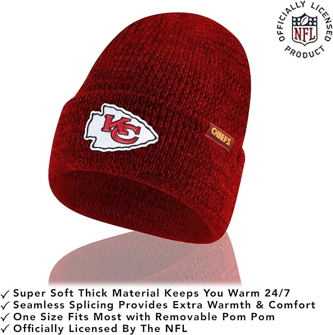 NFL Official Super Soft Marl Knit Winter Beanie Knit Hat with Extra Warm Touch Screen Gloves|Kansas City Chiefs