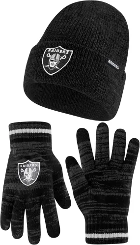 NFL Official Super Soft Marl Knit Winter Beanie Knit Hat with Extra Warm Touch Screen Gloves|Las Vegas Raiders