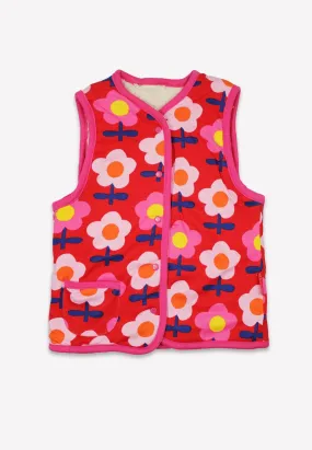 Organic Pink Flower Print Reversible Gilet