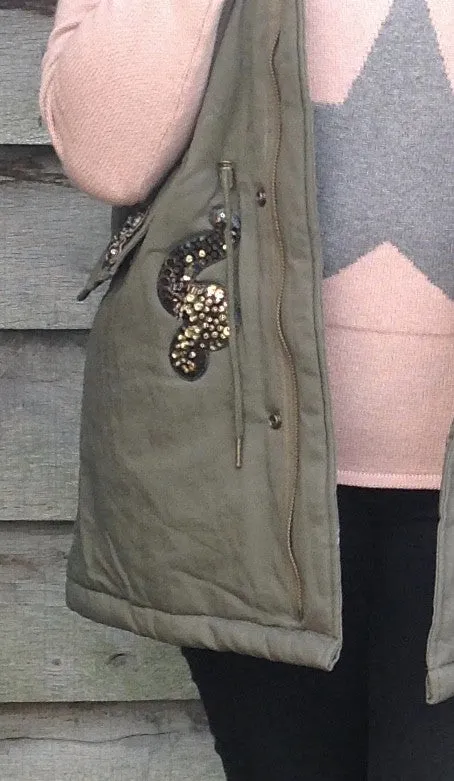 Parker Gilet with sequinned detail in Green