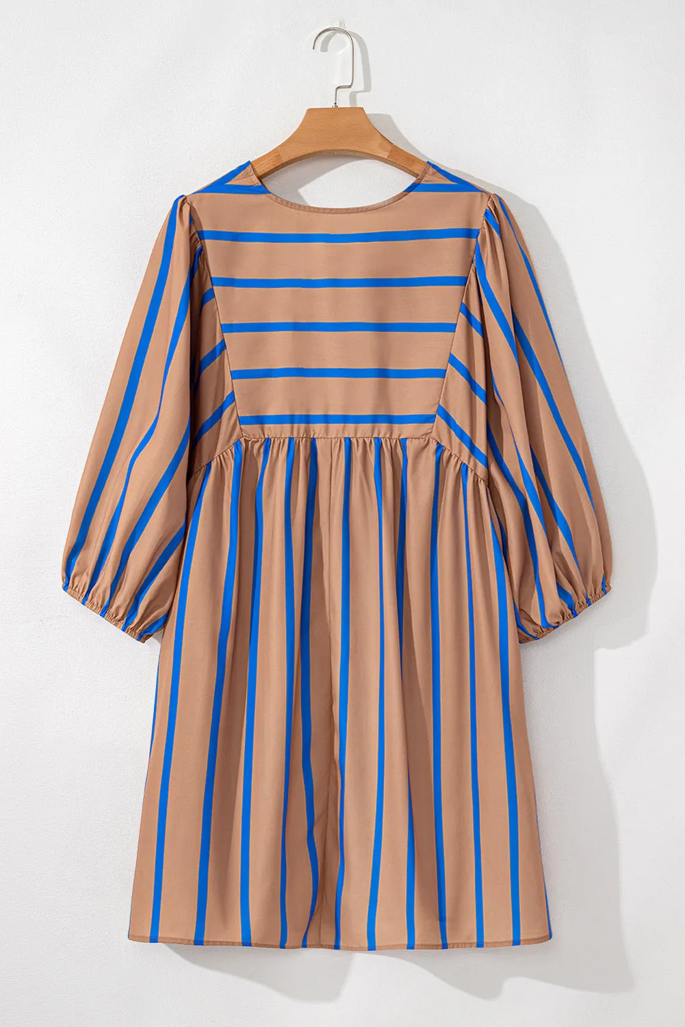 Plus Size Stripe 3/4 Sleeve Babydoll Dress