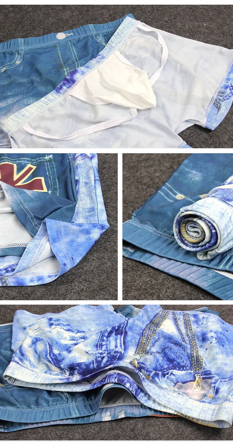 Printed 3D Denim Boxer Underwear