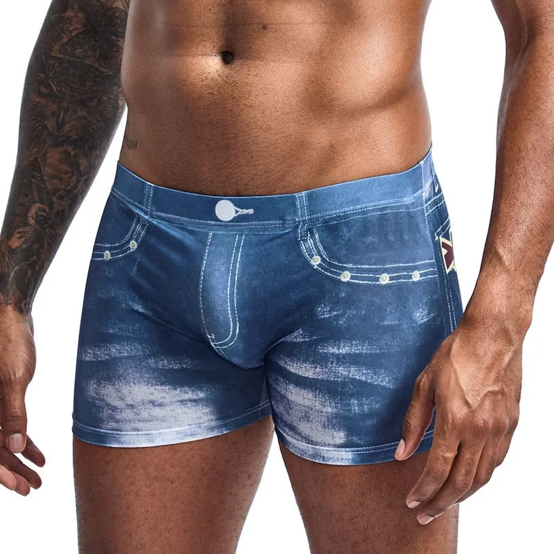 Printed 3D Denim Boxer Underwear