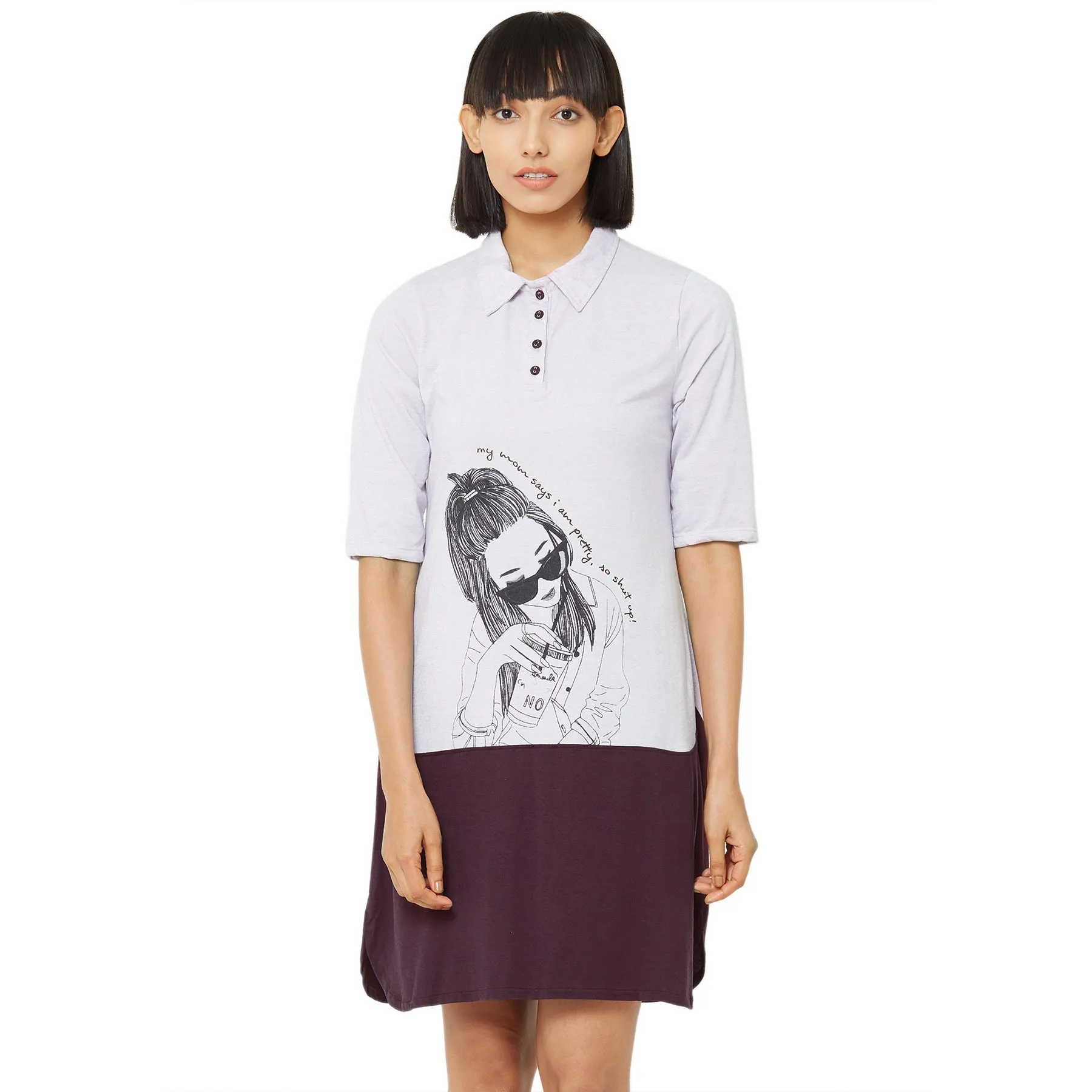 Printed Sleepshirt with Collar-NT-111