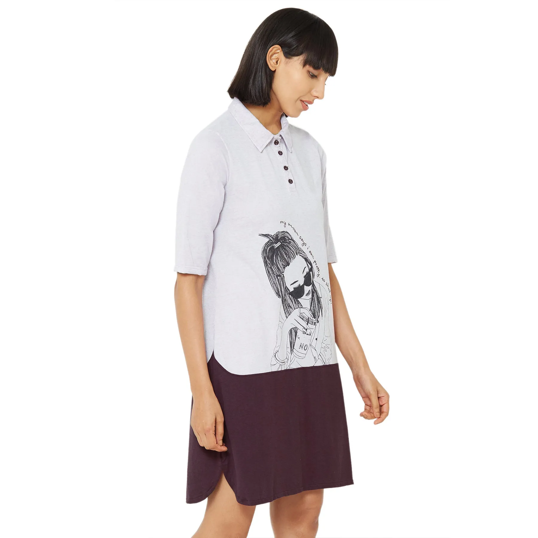 Printed Sleepshirt with Collar-NT-111