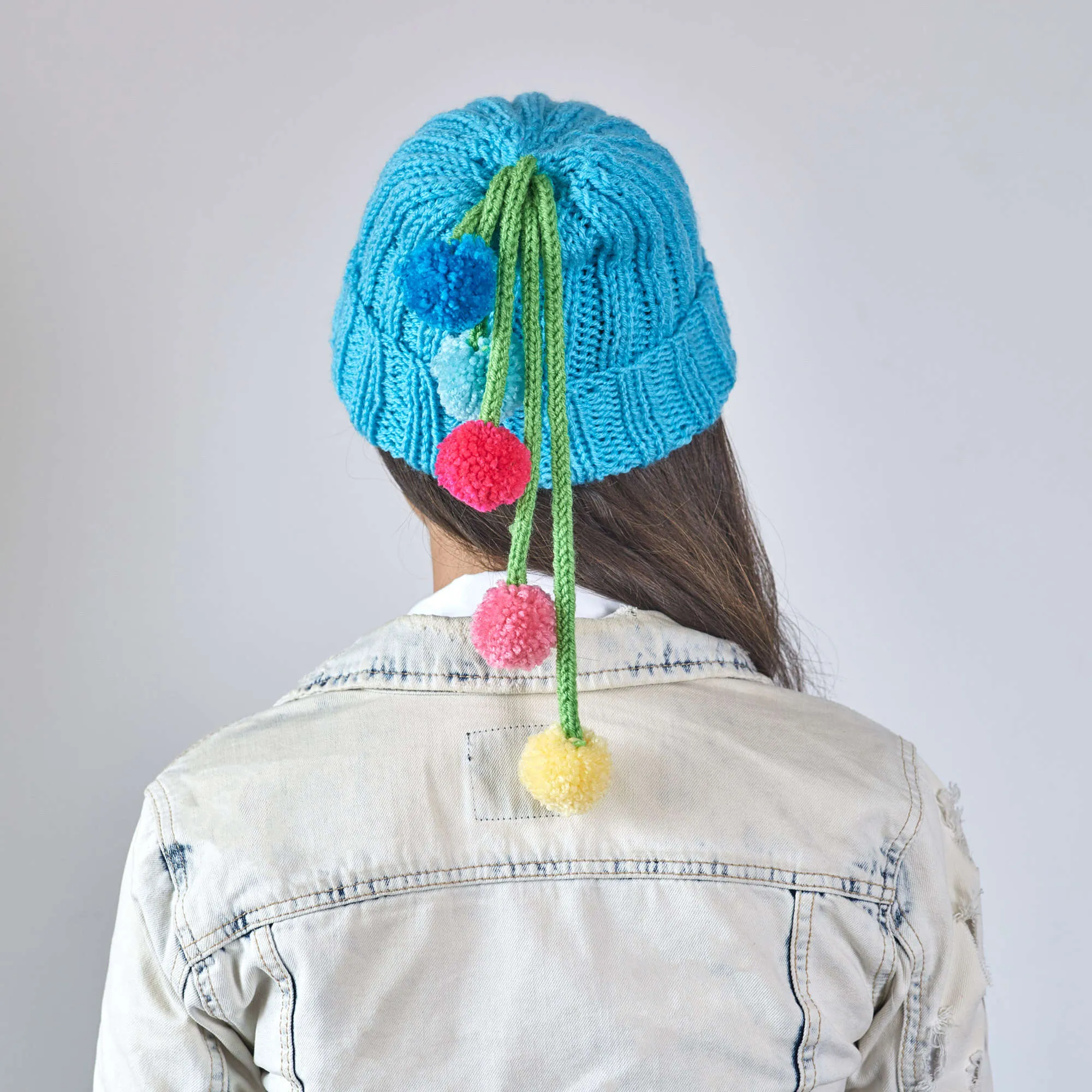 Red Heart Knit Ribbed Hat With Pompom Tassels