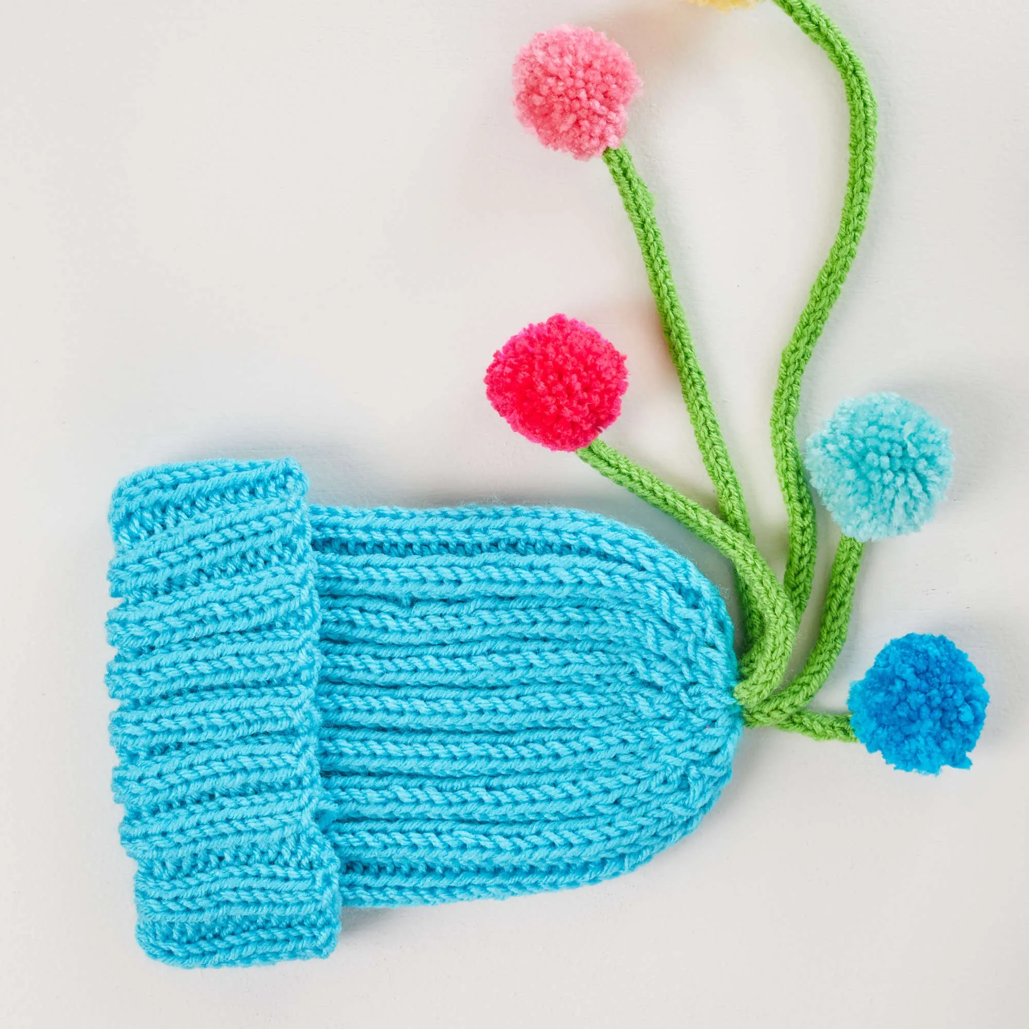 Red Heart Knit Ribbed Hat With Pompom Tassels