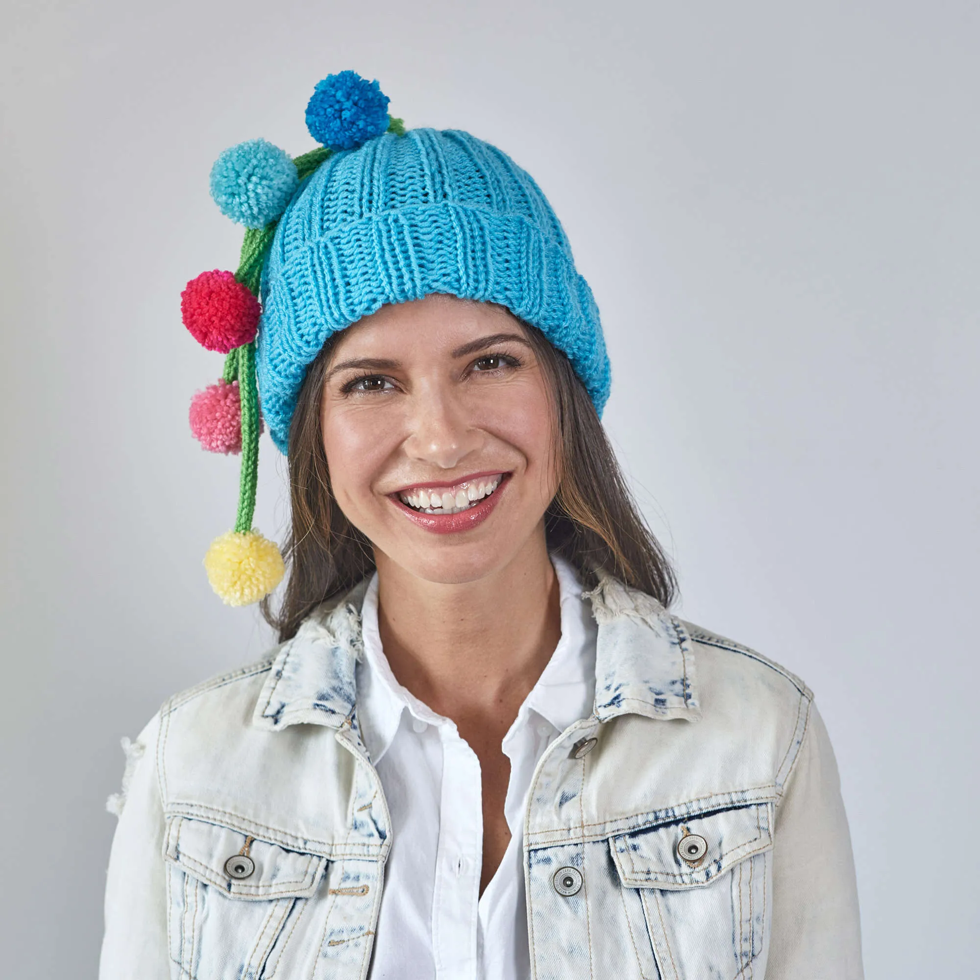 Red Heart Knit Ribbed Hat With Pompom Tassels