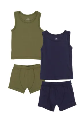 RIB JERSEY 2PACK TANK-TOP AND BOXERSHORTS - NAVY/DARK GREEN COMB